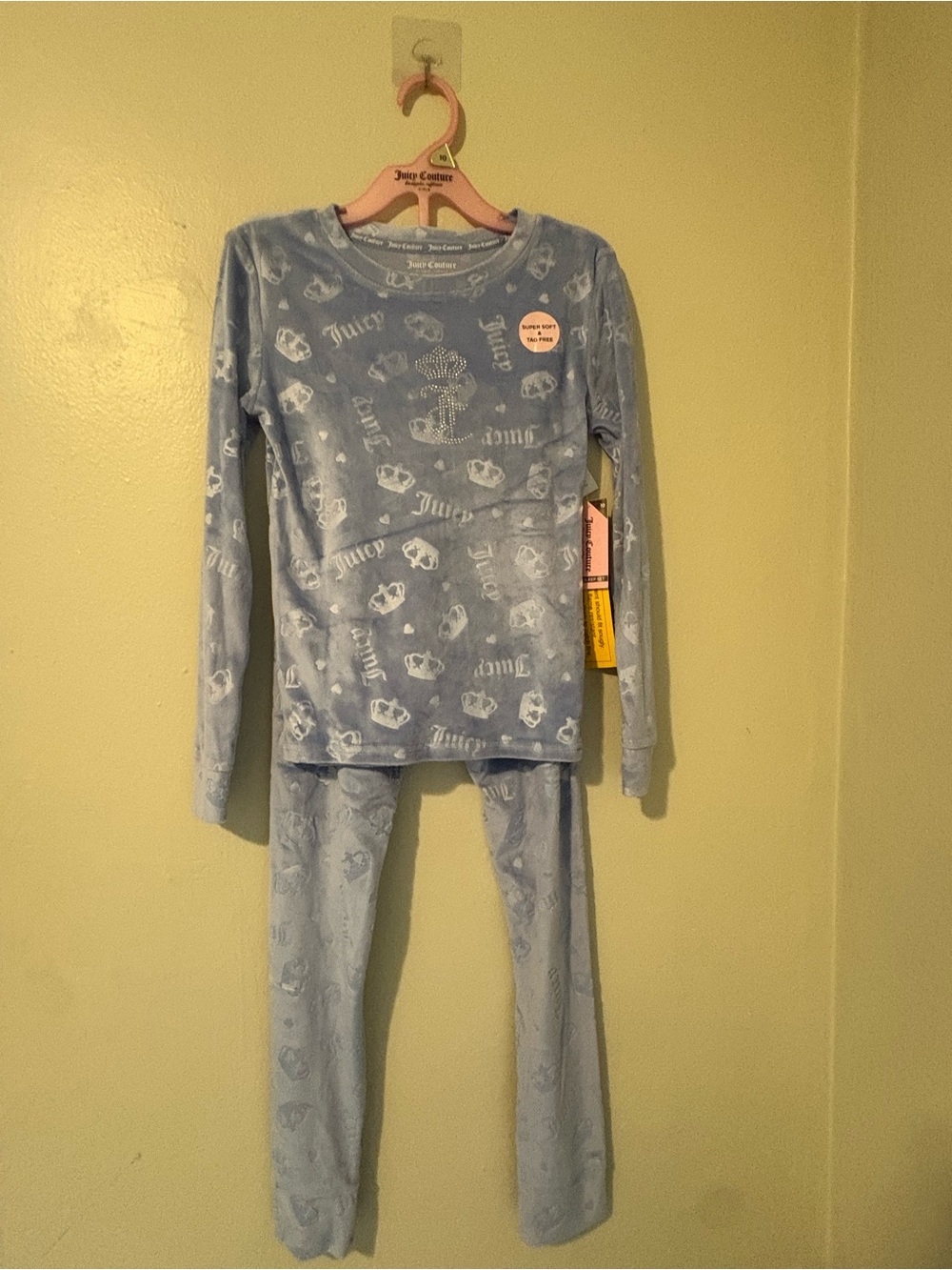 Juicy couture Light Blue Plush Kids Pajama Set - Long Sleeve Top & Pants size 10